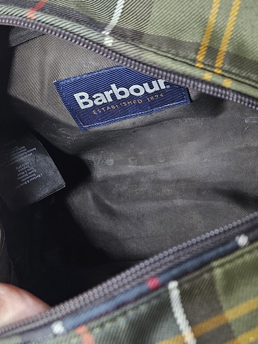Barbour Tartan Toiletry Bag Dopp Kit Men's Case Green Plaid Canvas Zipper - Picture 10 of 11